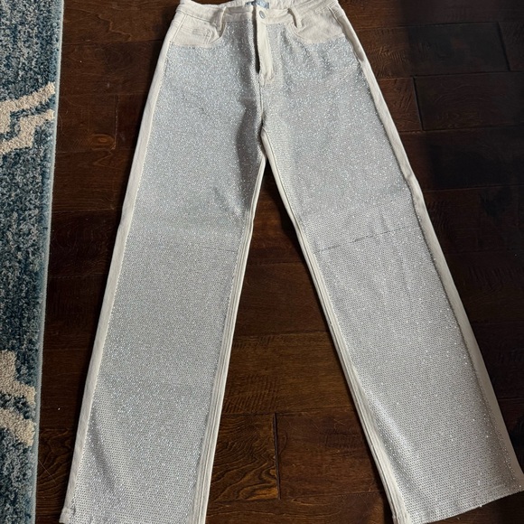 Blue B Collection Denim - Blue B collection Elegant White Glitter Straight Leg Jeans